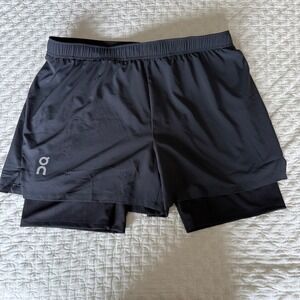 On Running Pace Shorts Men's L Black 2-in-1 Lined Athletic Running Gym